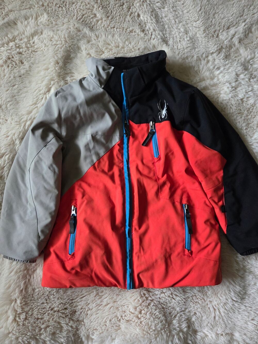 Spyder Orange Black and Gray Colorblock Ski Jacket No Hood boys size 5